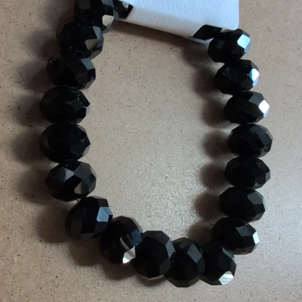 Chic Black Faceted Bead Stretch Bracelet